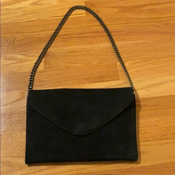 J. Crew Handbags - J. Crew Black Suede Shoulder Purse 100% Leather with chain strap